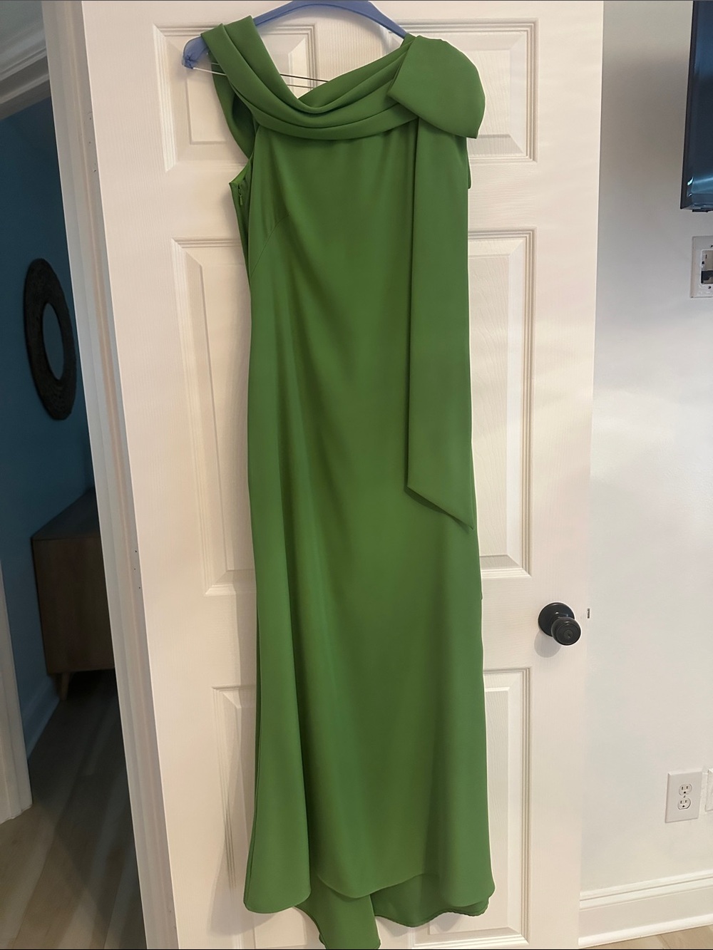 Tadashi Shoji Vibrant Green One-Shoulder Draped Maxi Dress